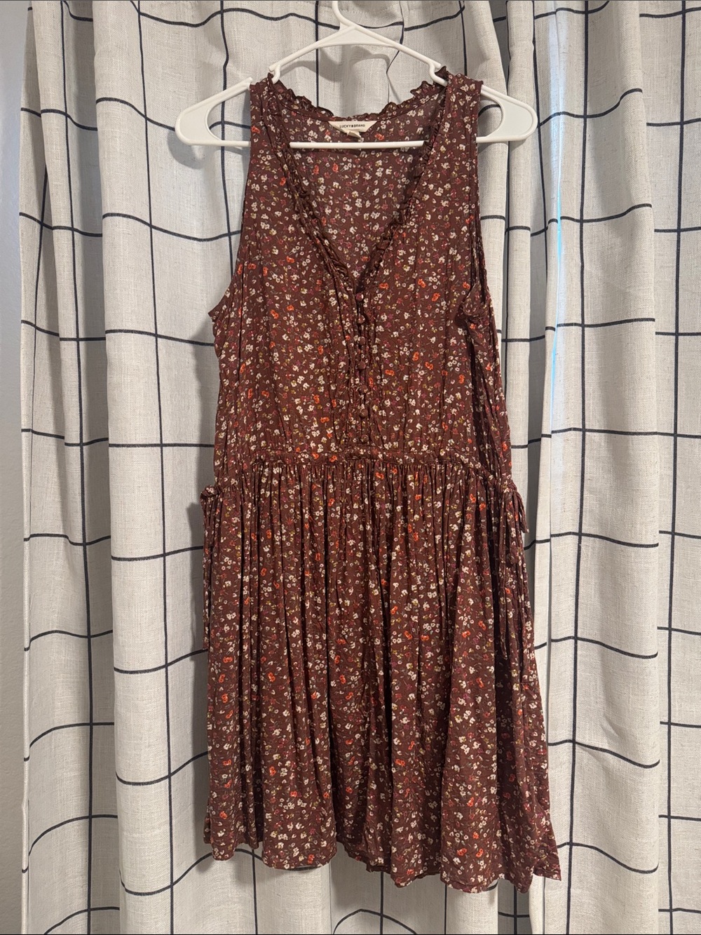Lucky Brand Brown Floral V-Neck Tiered Mini Dress